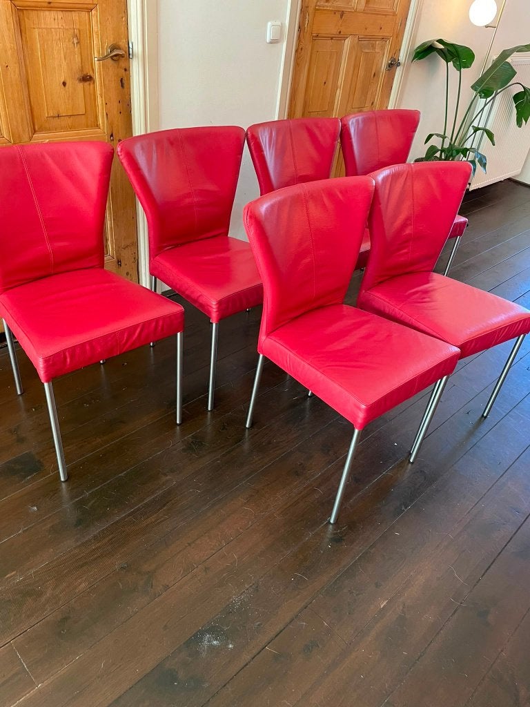 6 rode leren eetkamer stoelen, Ophalen, Gebruikt, Leer, Vijf, Zes of meer stoelen