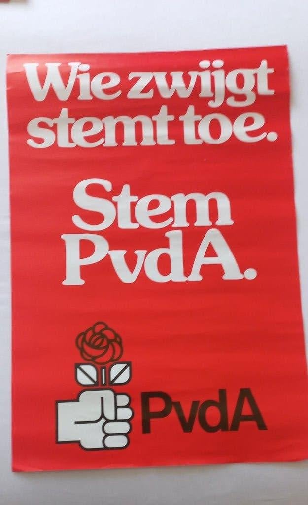 Poster PvdA, Rechthoekig Staand, Ophalen of Verzenden, Zo goed als nieuw, A1 t/m A3
