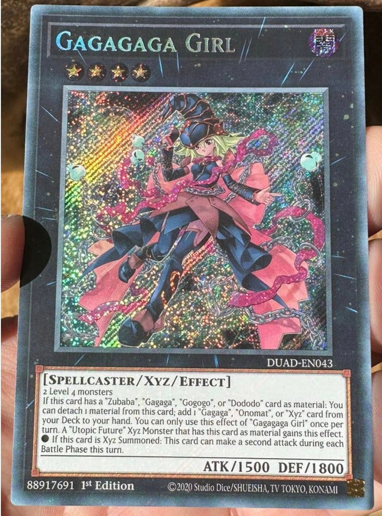 Yu-Gi-Oh! Gagagaga Girl DUAD 1st Edition Mint !, Ophalen of Verzenden, Zo goed als nieuw, Losse kaart, Foil