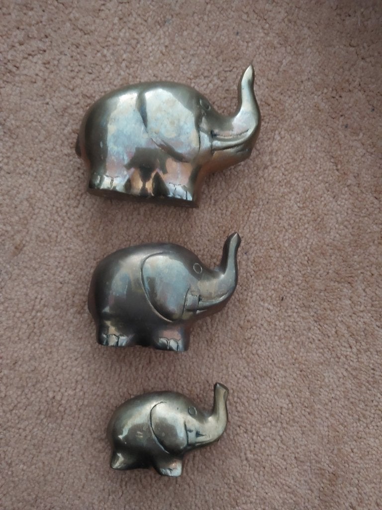 Olifant messing 3 stuks decoratie Koper en Brons, Verzenden, Zo goed als nieuw, Metaal