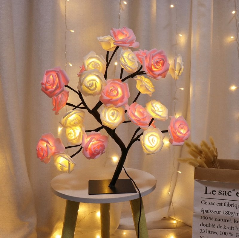 Rozen Boom Met Led Lamp Op USB / Roos Licht Kunstplant, Huis en Inrichting, Verzenden, Nieuw, Kunstplant