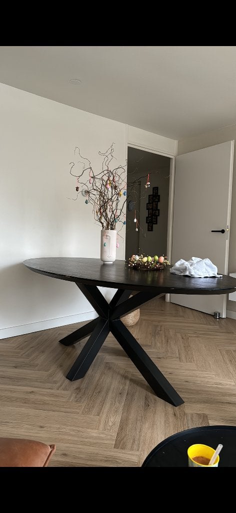 Eettafel antraciet eikenhout 200 x 110, Ophalen, Gebruikt, 100 tot 150 cm, Eikenhout