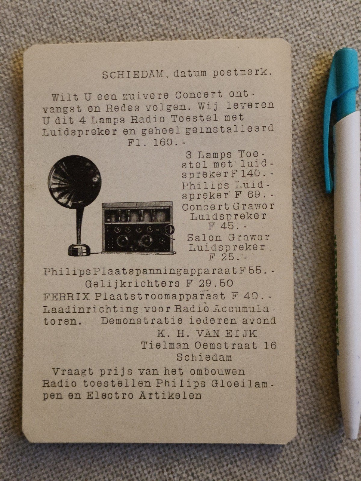 PHILIPS, BRIEFKAART 4 LAMPS  RADIO TOESTEL, Boeken, Ophalen of Verzenden, Gelezen