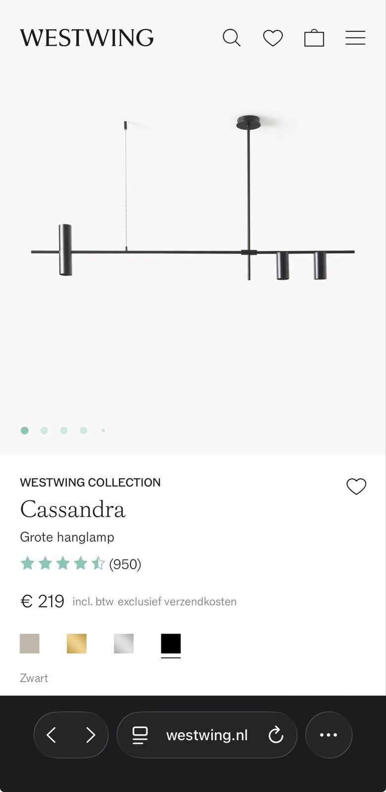 Westwing Collection Cassandra Grote Hanglamp Zwart, Ophalen, Zo goed als nieuw, Metaal, Overige fittingen