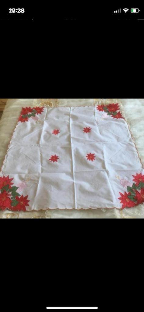 Vintage kerst tafelkleed met Poinsettia Borduurwerk 85x85cm, Diversen, Kerst, Ophalen