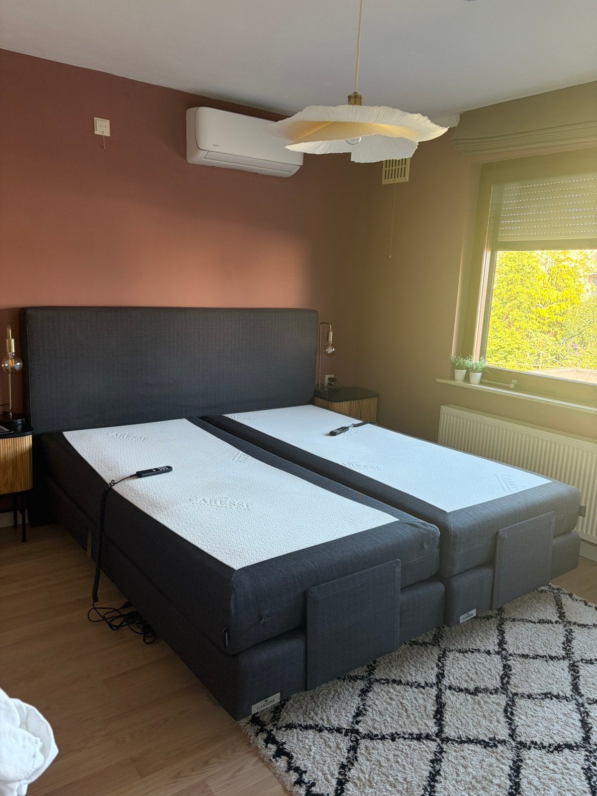 Boxspring Caresse Goossens 180x200 antraciet elektrisch, Ophalen, Gebruikt, Tweepersoons, 180 cm