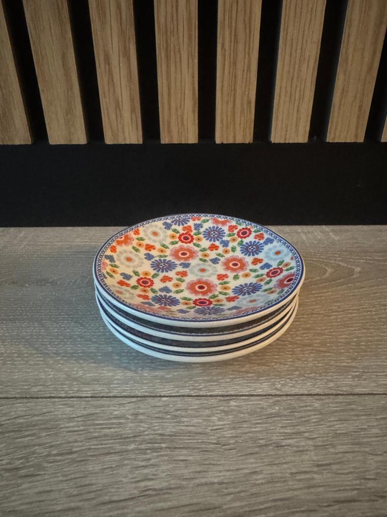 4 petit four schaaltjes / bordjes Yvon Jaspers kakelbont, Huis en Inrichting, Ophalen of Verzenden, Porselein, Overige stijlen