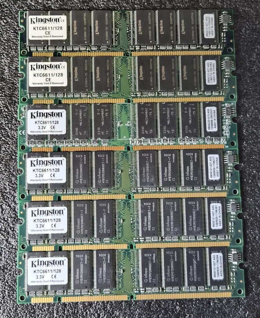 6X KTC6611/128 Kingston 128MB SDRAM Non ECC PC-100 100Mhz, Computers en Software, RAM geheugen, 100Mhz, Kingston, Verzenden, Gebruikt