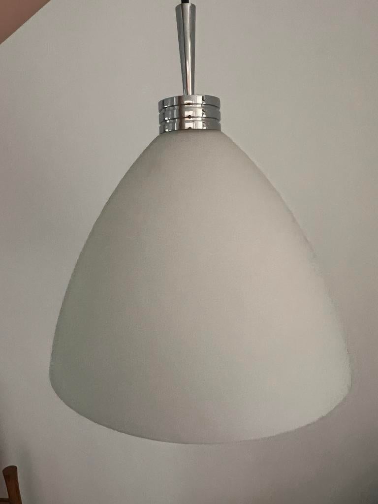 Herstal hanglamp wit melkglas, Huis en Inrichting, Lampen | Hanglampen, Ophalen, Gebruikt, Glas, 50 tot 75 cm