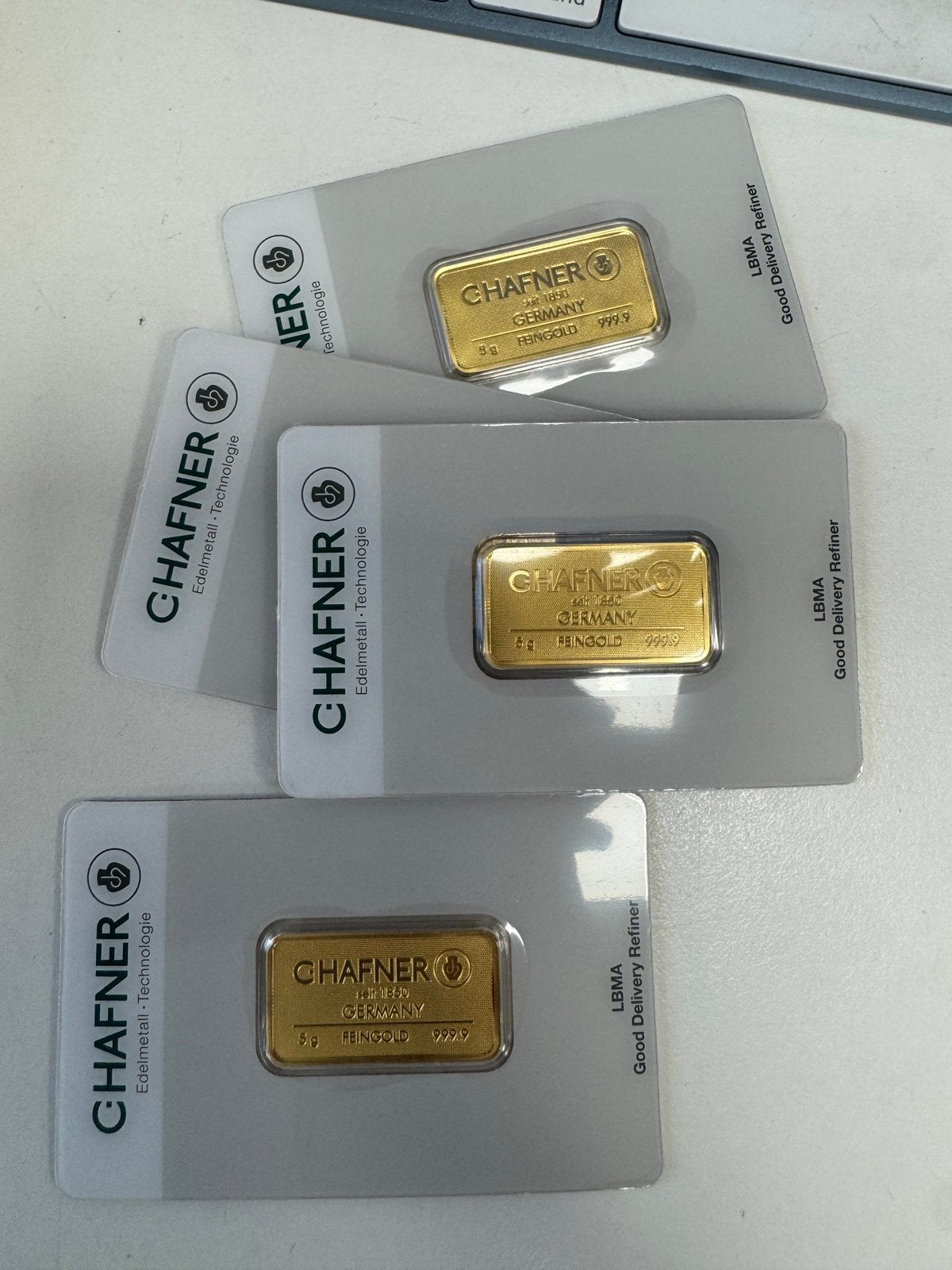 5 gram goudbaar C. Hafner met certificaat, Ophalen of Verzenden, Goud