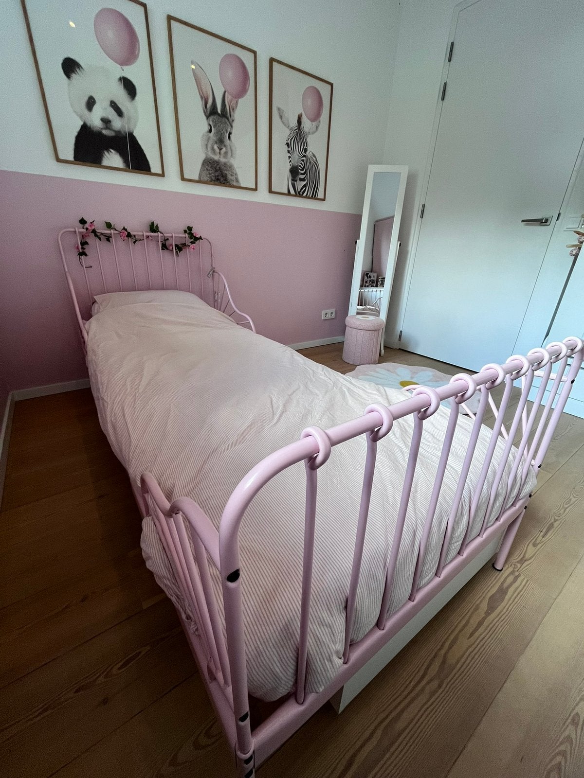 Roze Ikea Minnen meegroeibed, Ophalen, Gebruikt, 180 cm of meer, 70 tot 85 cm