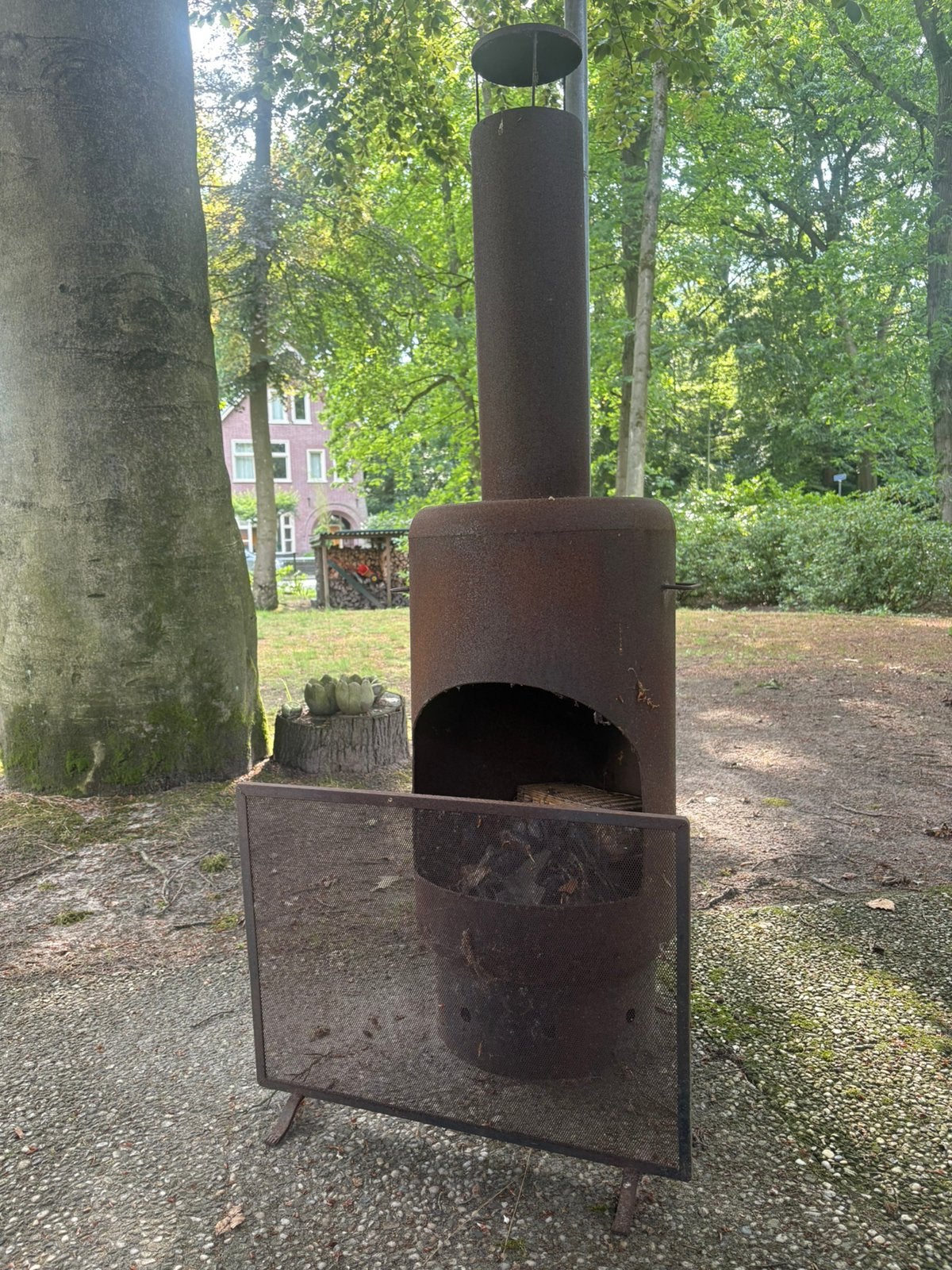 Buitenhaard staal, schoorsteen, haardscherm, Tuin en Terras, Tuinhaarden, Ophalen, Gebruikt