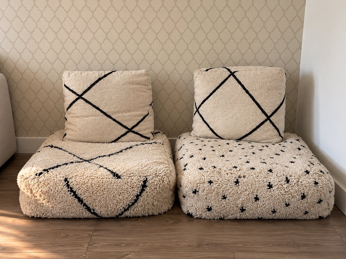 Set van 2 Marrakech loungekussens van 100% wol, Ophalen, Zo goed als nieuw