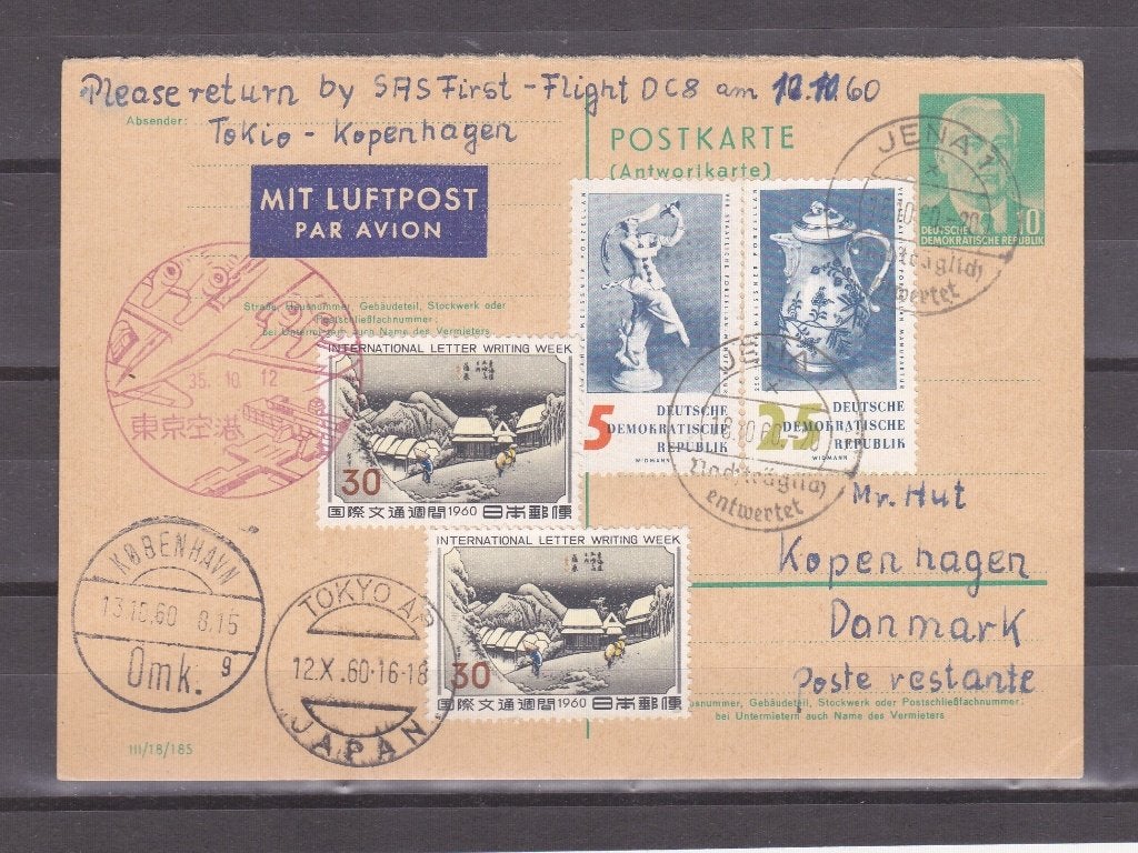 briefkaart Tokio Kopenhagen 1960, Ophalen of Verzenden, Briefkaart