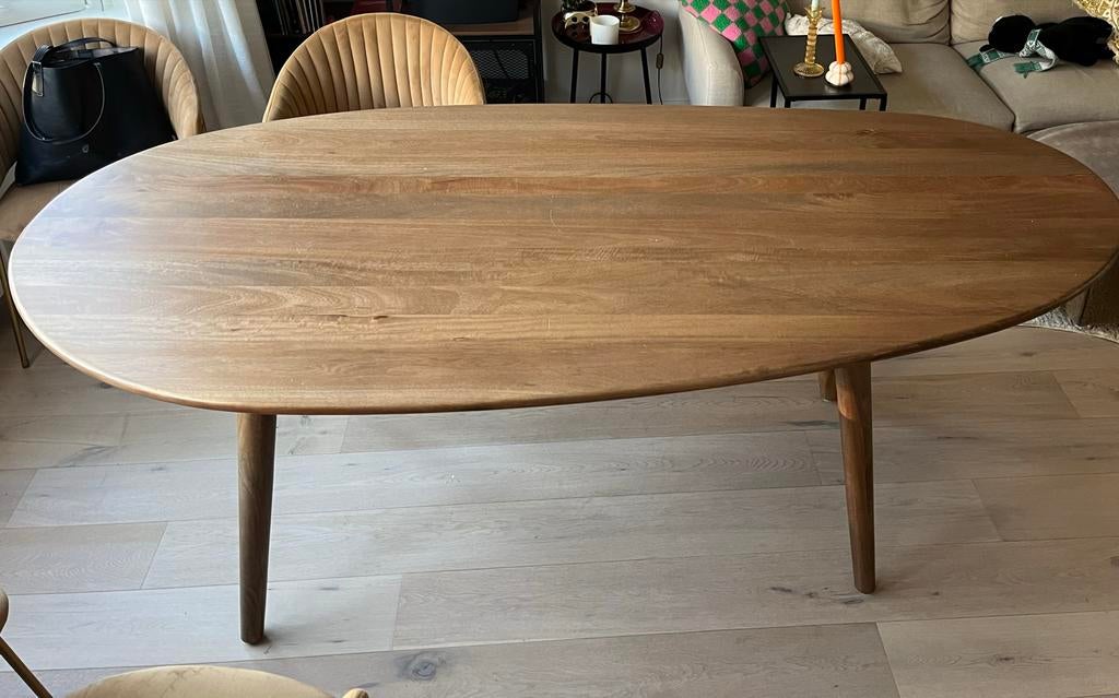 Eettafel mango hout Woonexpress, Zo goed als nieuw, 150 tot 200 cm, Vier personen, Ovaal