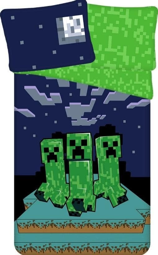Minecraft Dekbedovertrek 140x200 - Sleep Tight - Katoen, Eenpersoons, Blauw, Dekbedovertrek, Nieuw