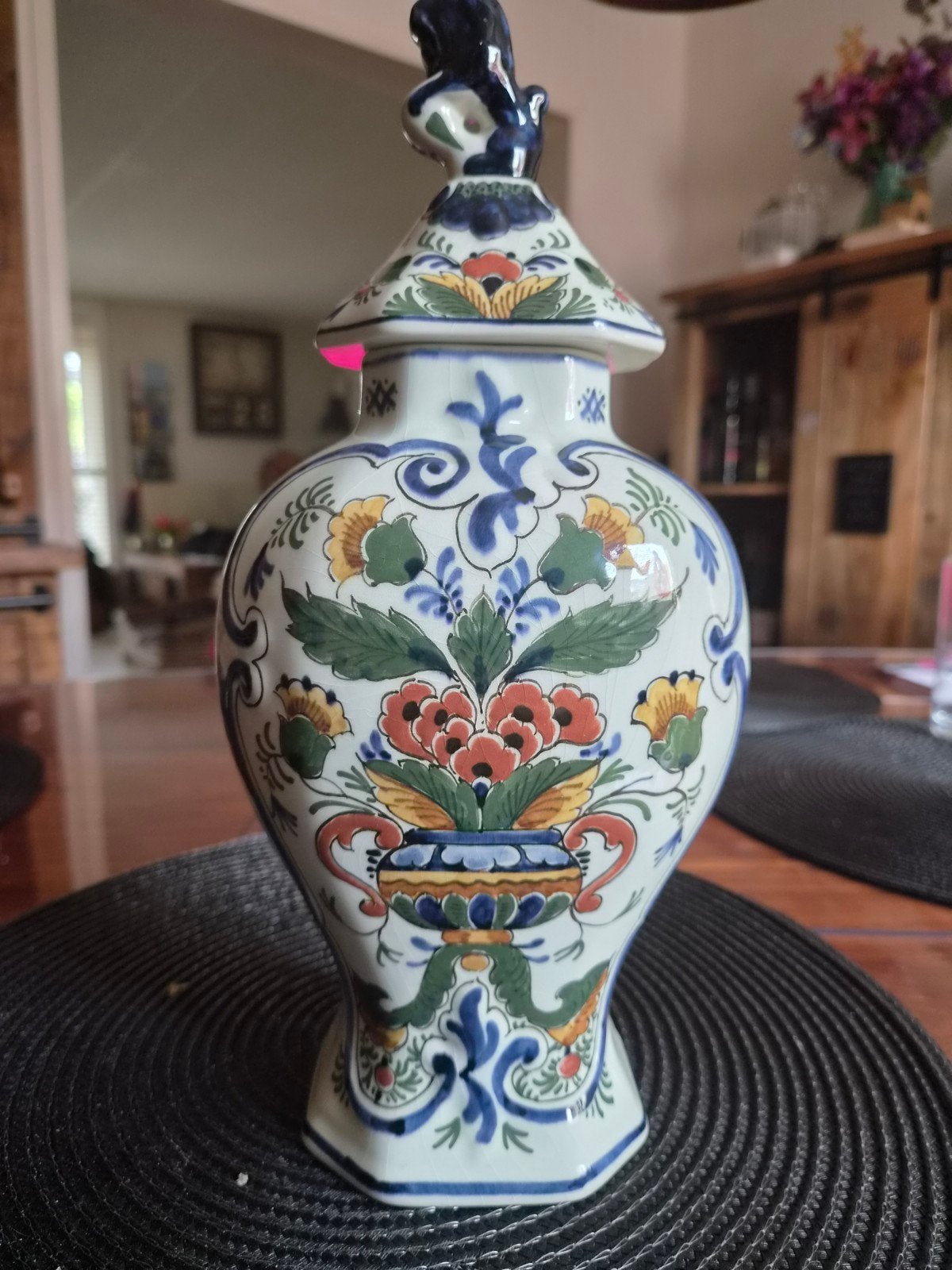 Prachtige Delfts Blauw Gemberpot met Bloemenpatroon, Ophalen of Verzenden