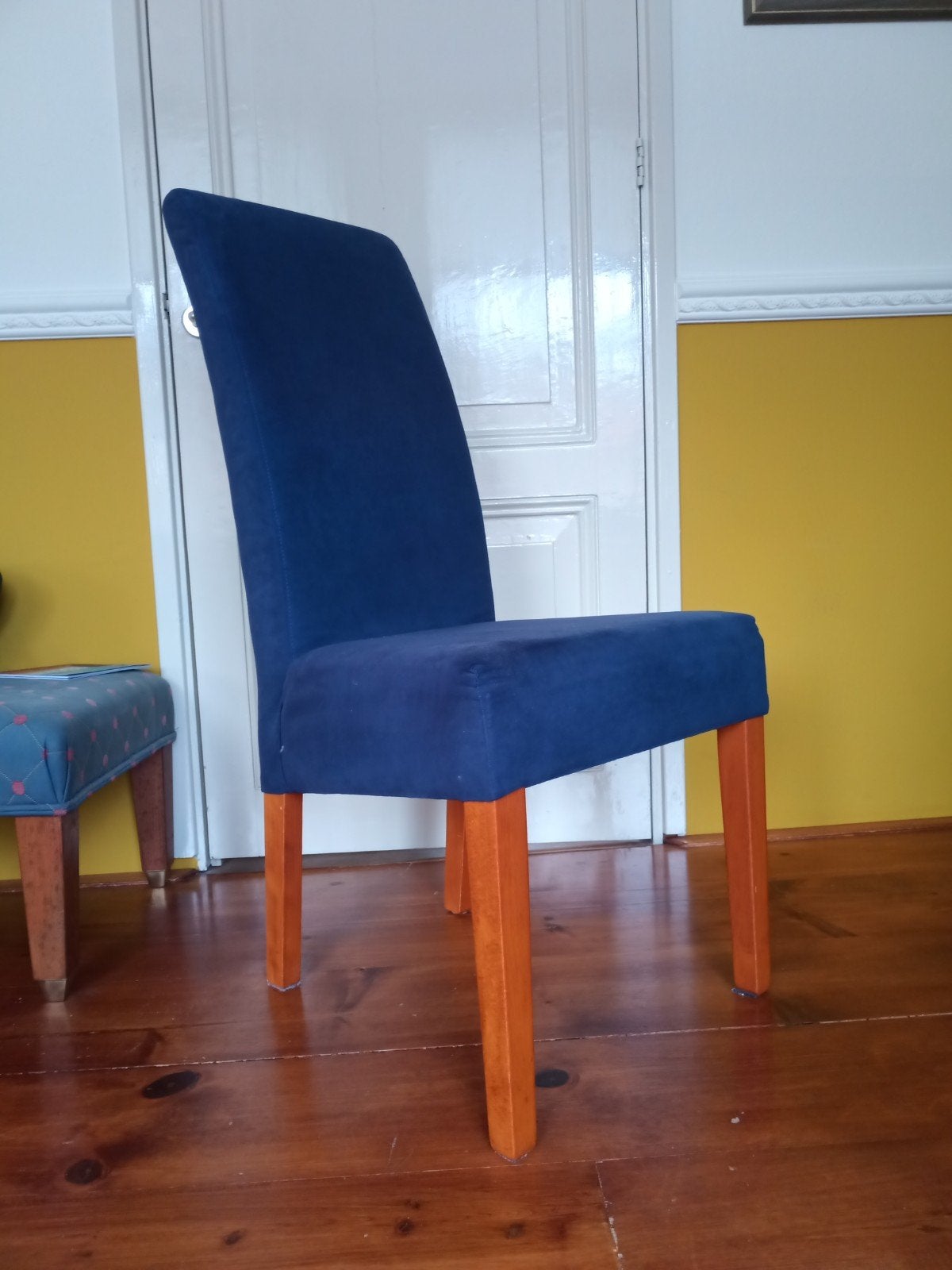 6* eetkamer stoelen. Blauwe stof. Gratis in Alkmaar, Ophalen, Gebruikt, Blauw, Stof