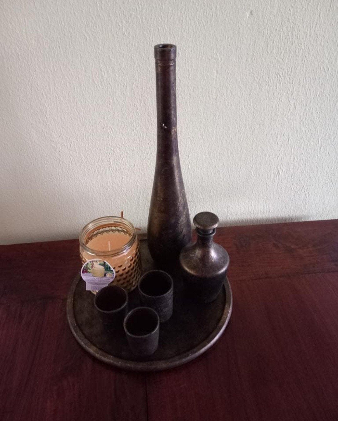 Dienblad met accessoires geldrop, Ophalen, Goud, Glas