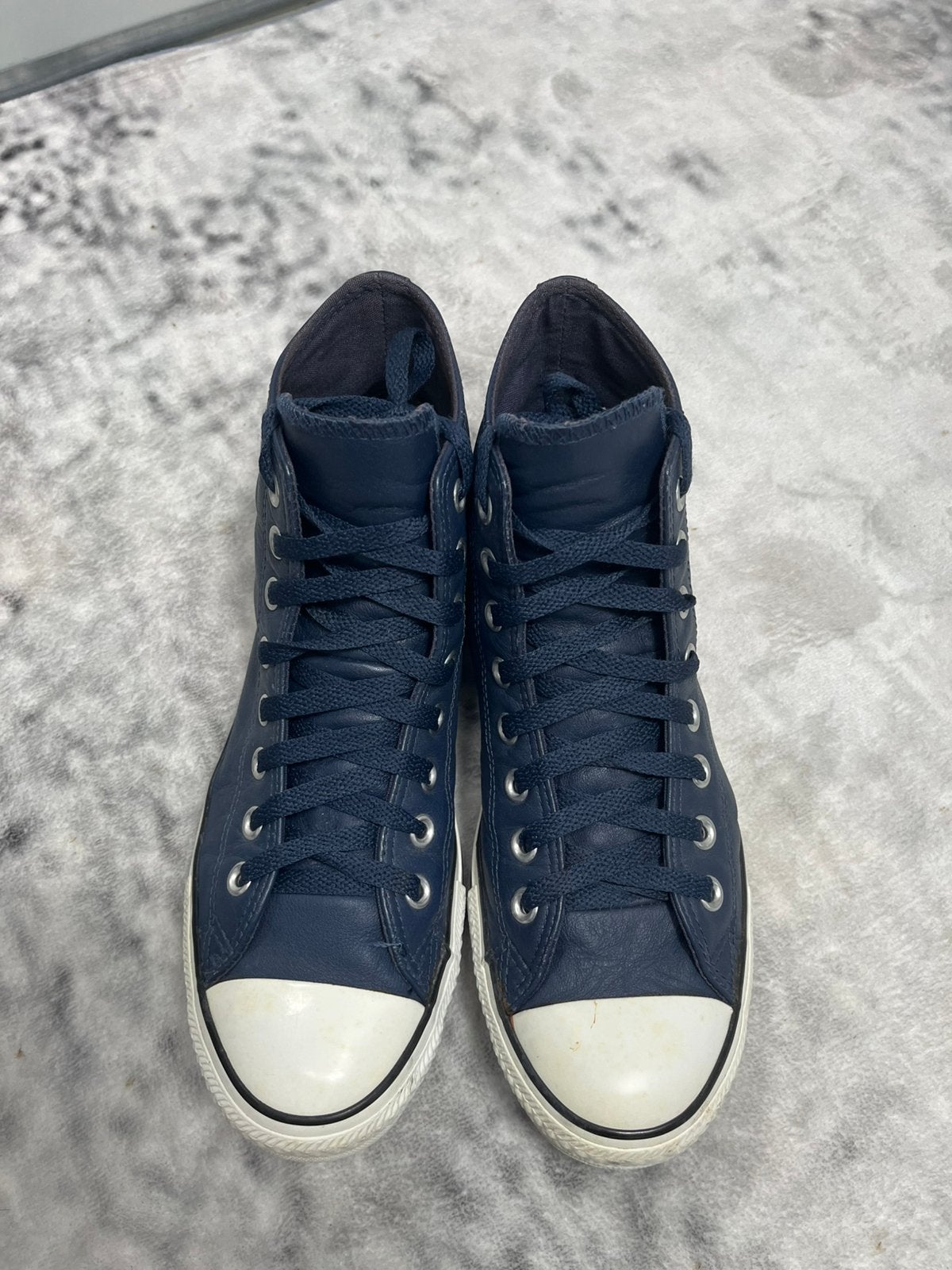Converse Chuck Taylor All Star Leren High Top – Navyblauw, Overige kleuren, Ophalen of Verzenden, Sneakers of Gympen, Zo goed als nieuw