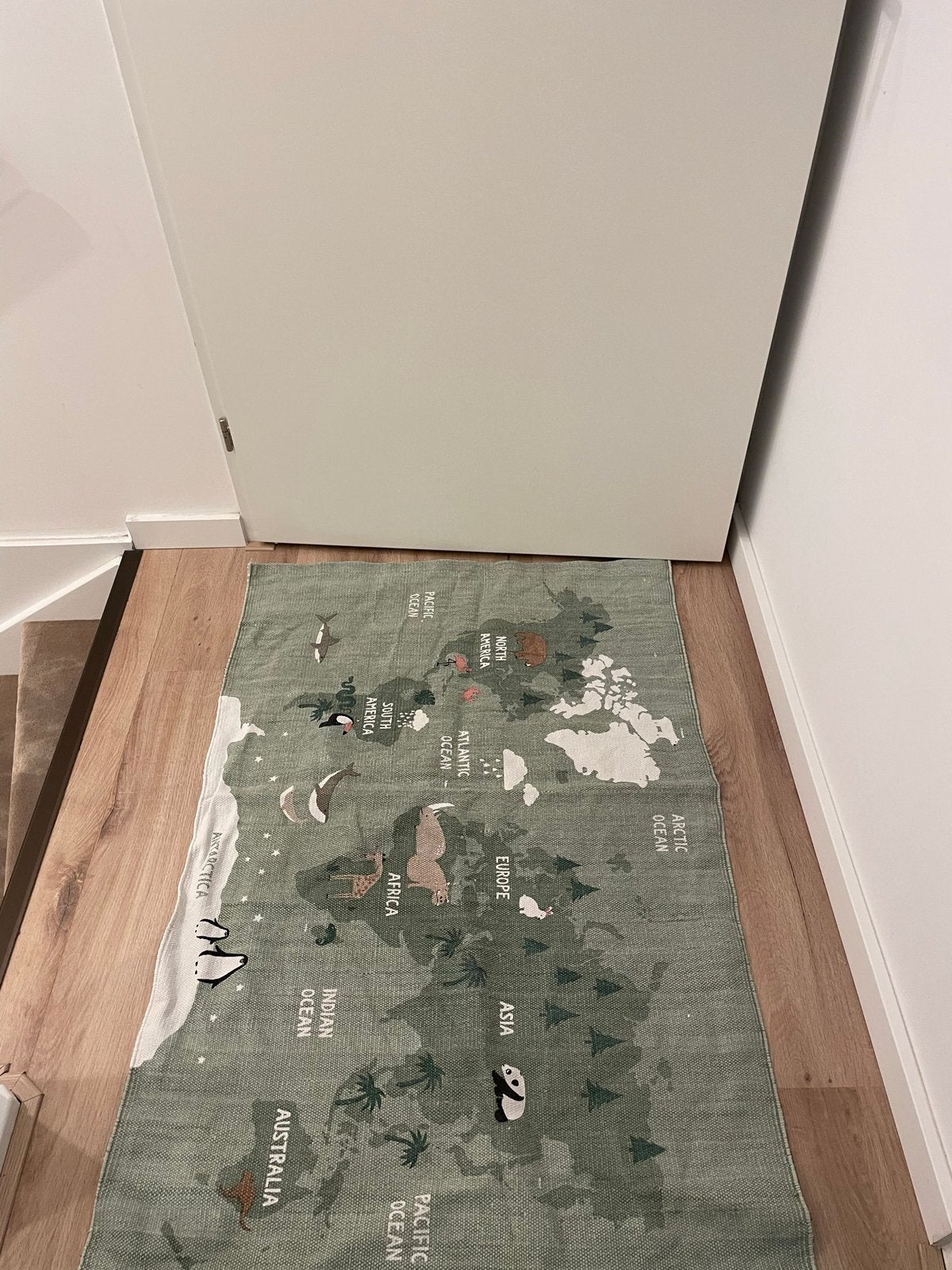 Vloerkleed wereldkaart groen - Kinderkamer tapijt, Gebruikt, 100 tot 150 cm, Rechthoekig, Groen