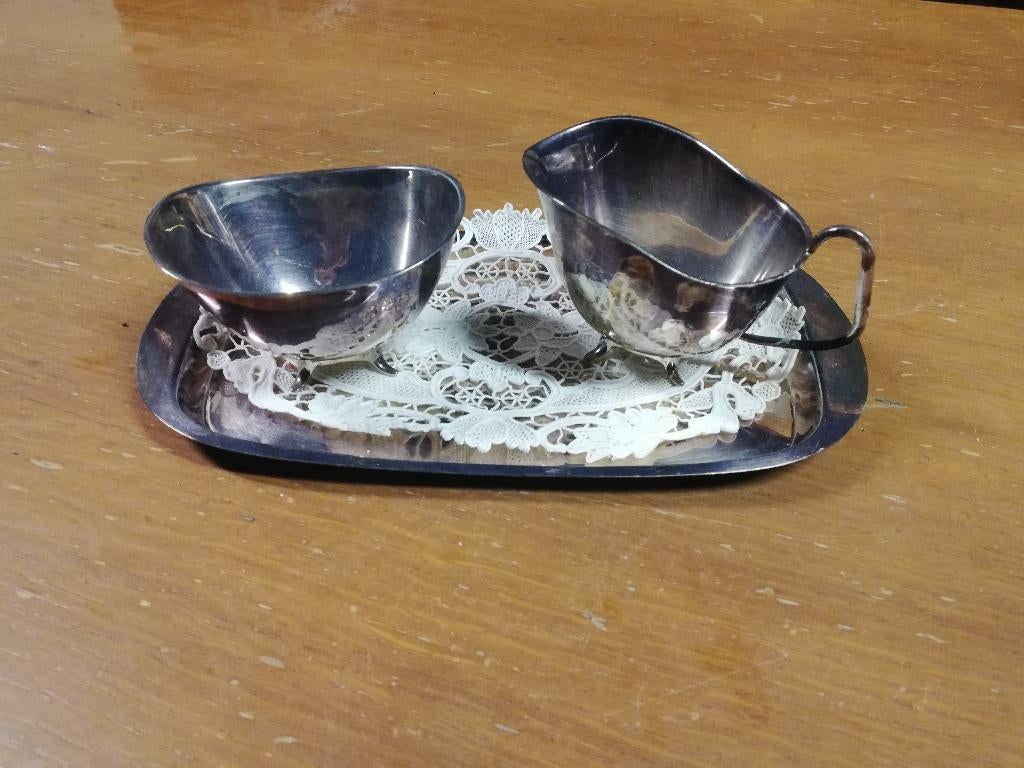 Verzilverd melk en suiker kannetje, Ophalen, Zilver, Metaal, Overige merken