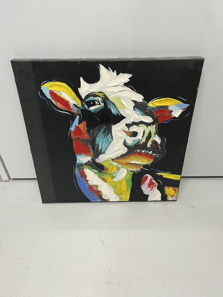 Kleurrijk Koe Schilderij 50x50 cm - Modern en Expressief, Ophalen, Gelakt/vernis, Dieren