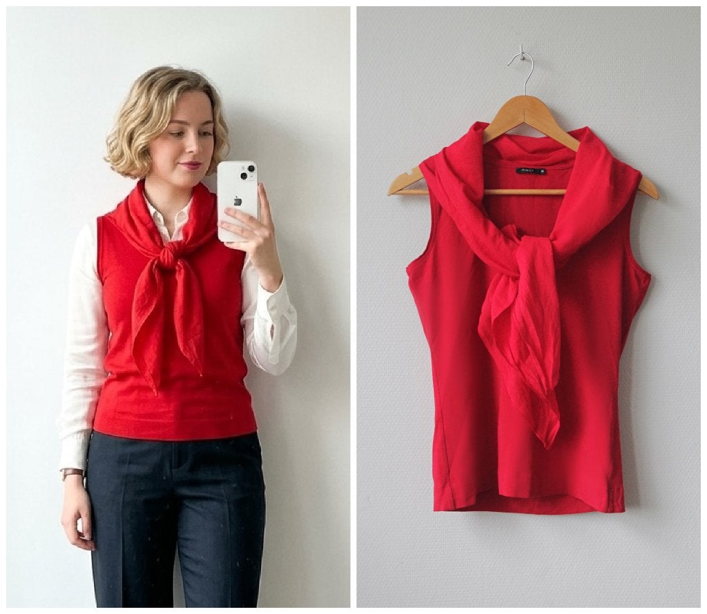 Purdey - fijne mouwloze top rood met strik - maat M, Kleding | Dames, Maat 38/40 (M), Verzenden, Zo goed als nieuw, Purdey