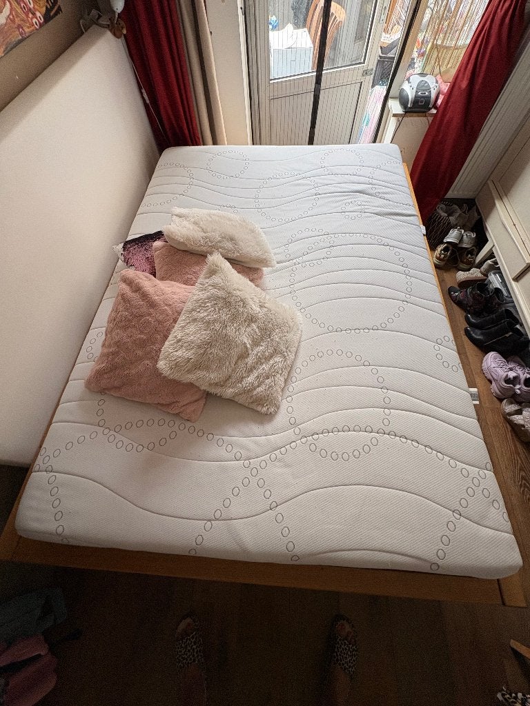 Sterk houten bed met opbergruimte, Ophalen, Gebruikt, Overige kleuren, Tweepersoons