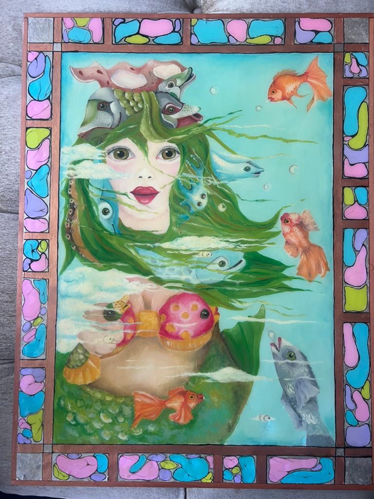 Vintage Kunstwerk Schilderij Houten Paneel met Harslaag., Antiek en Kunst, Kunst | Schilderijen | Modern, Ophalen