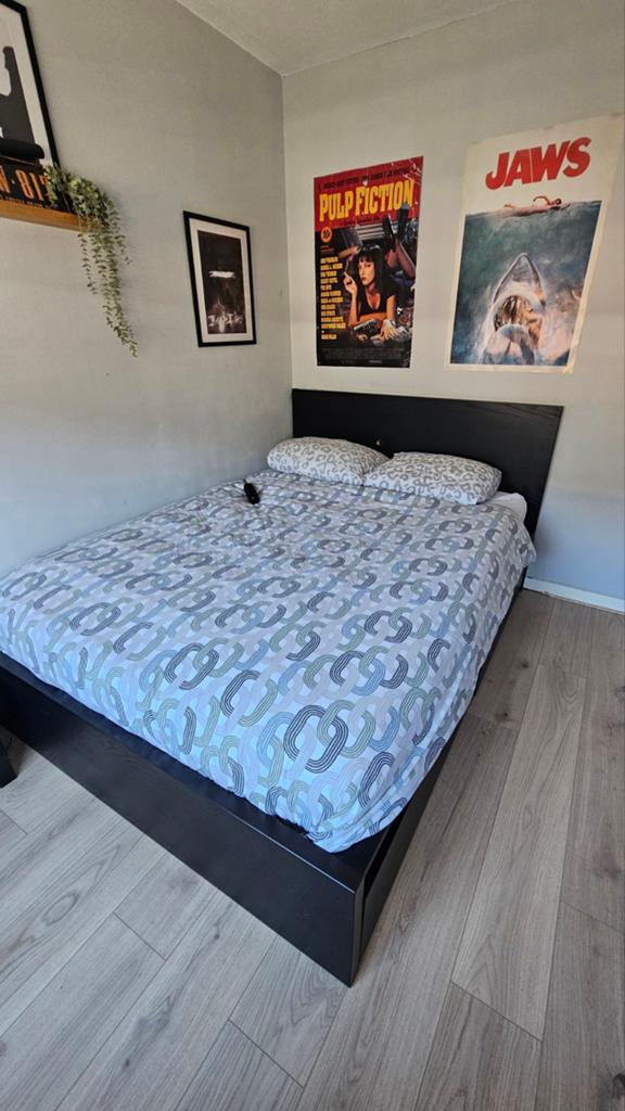 Tweepersoonsbed Ikea Malm 140 cm zwart met 2 laden, Ophalen, Gebruikt, Zwart, Tweepersoons
