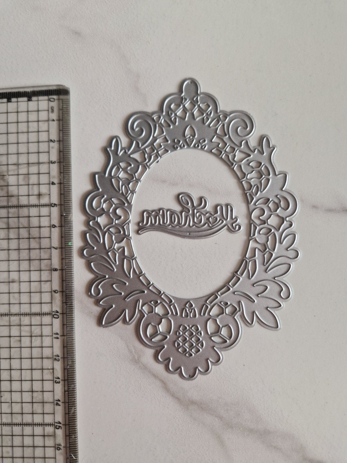 Metalen snijmal - Decoratief ovaal met tekst, Geschikt voor snijden, Zilver, Overige thema's, Gereedschap of Toebehoren