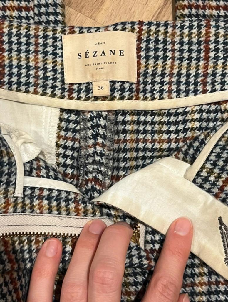 Sezane Broek Maat 36 - Pied-de-poule Patroon, Blauw, Ophalen of Verzenden, Zo goed als nieuw, Maat 36 (S)