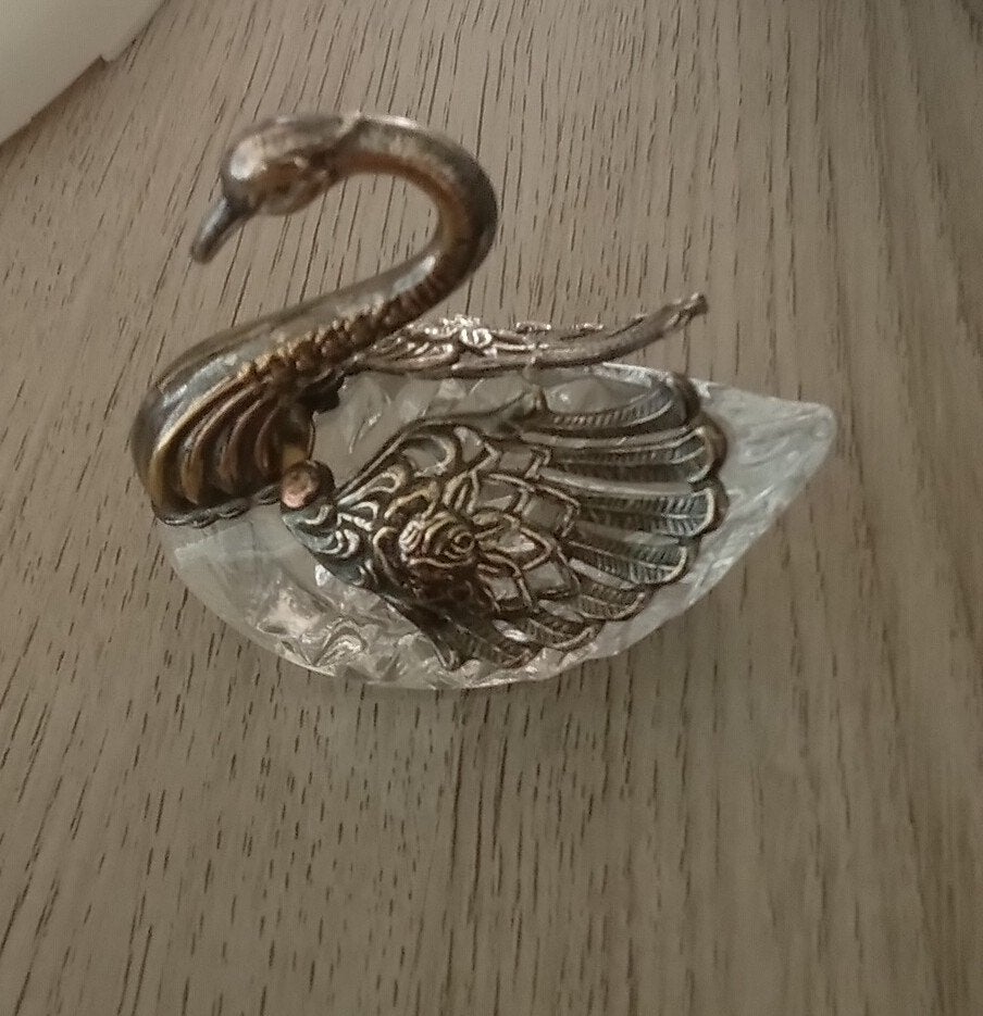 vintage kristallen zoutvaatje met verzilverde zwaan, Antiek en Kunst, Antiek | Glas en Kristal, Ophalen of Verzenden