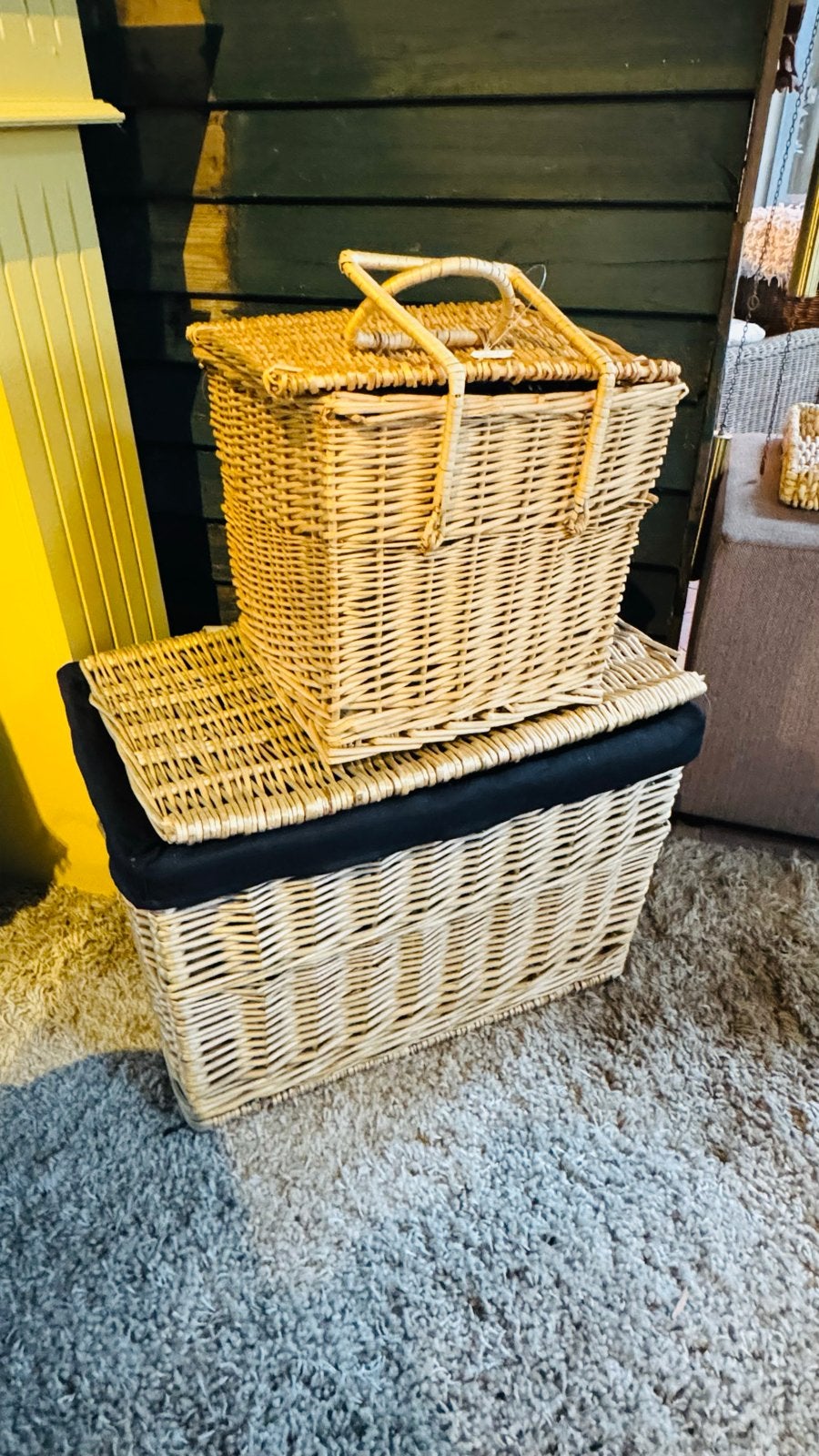 Rotan opbergkisten / picknickmanden - set van 2, Huis en Inrichting, Gebruikt, 50 tot 100 cm, Ophalen of Verzenden, 50 tot 75 cm
