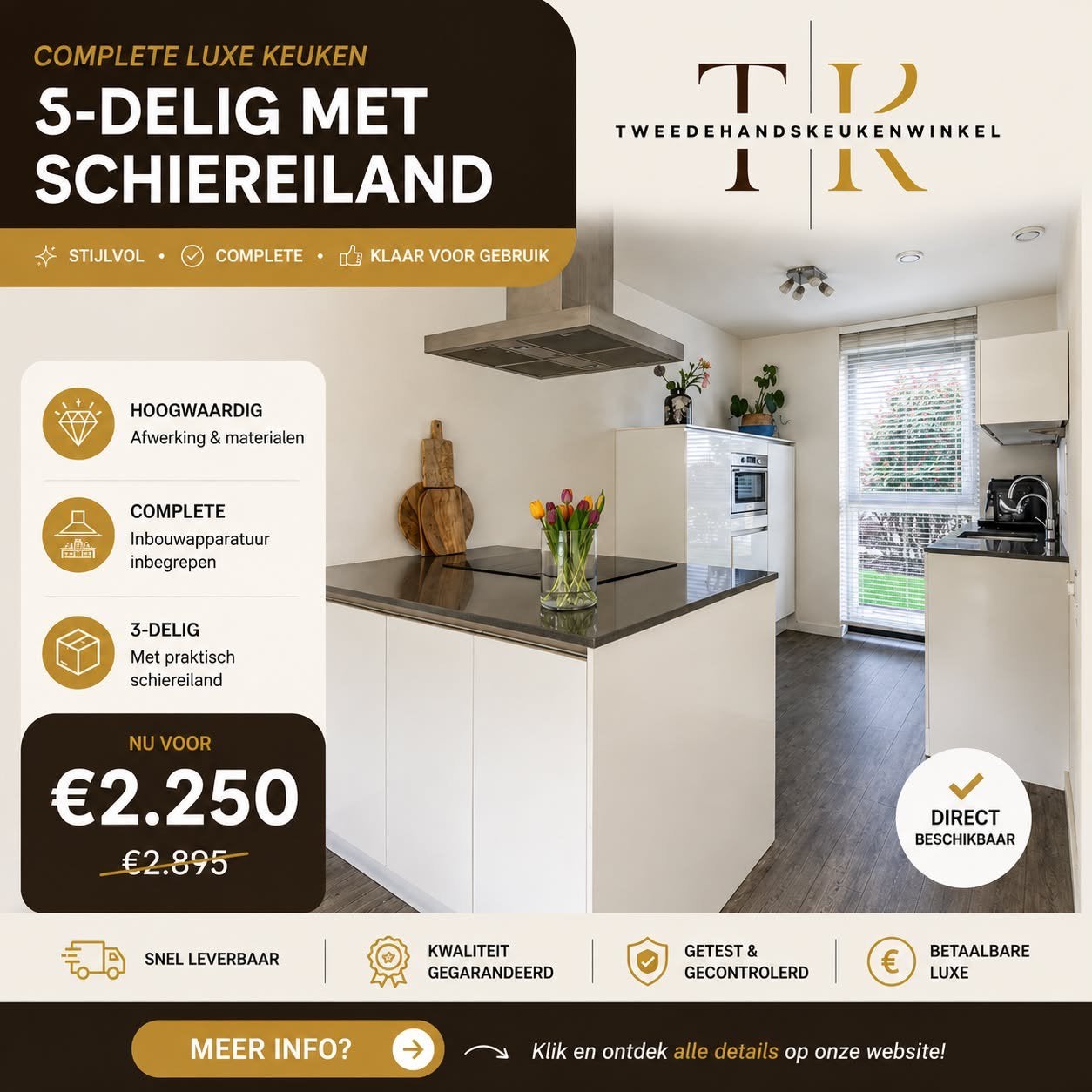 ✨ 3 DELIG KEUKEN HOOGGLANS+ APPARATUUR    ✨, Wit, Dubbelwandige keuken, Ophalen of Verzenden, Zo goed als nieuw