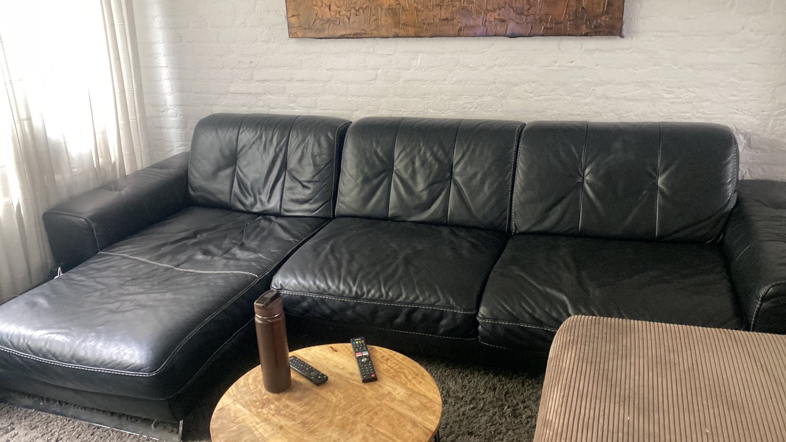 Gratis bank, Huis en Inrichting, Ophalen, Gebruikt, Leer