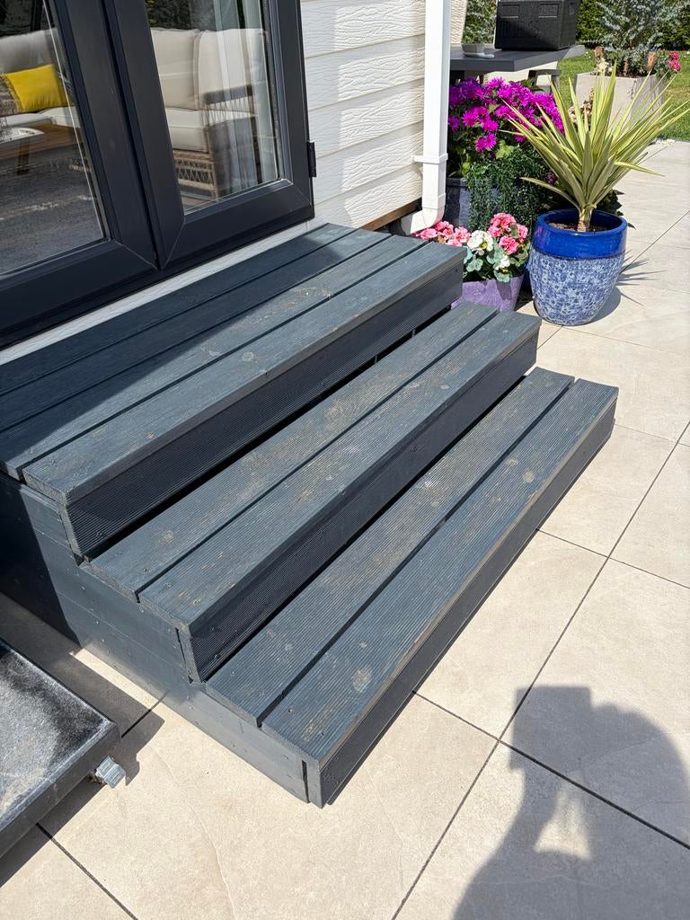 Hard-Houten stacaravan trap met 3 Treden - Grijs, Ophalen, Gebruikt