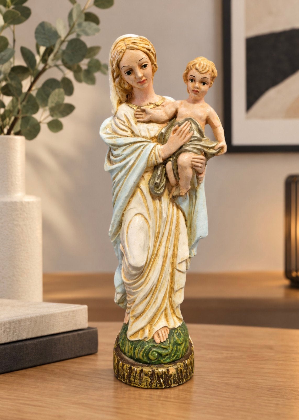 Beeld Maria met Kind - Religieuze sculptuur, Antiek en Kunst, Ophalen of Verzenden, Handgemaakt, 20 - 50 cm, Steen of Keramiek