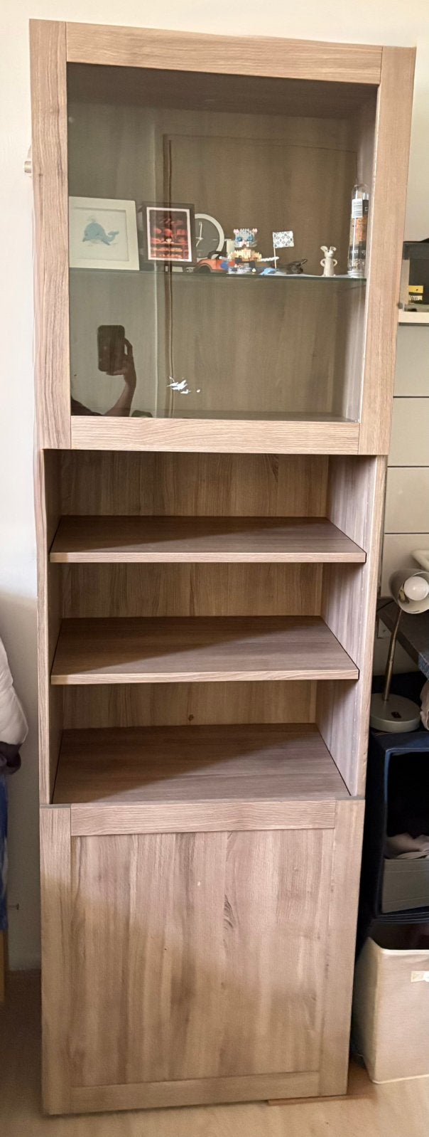 Tall wooden storage/display cabinet - alleen ophalen, Ophalen, Zo goed als nieuw, 25 tot 50 cm, 150 tot 200 cm
