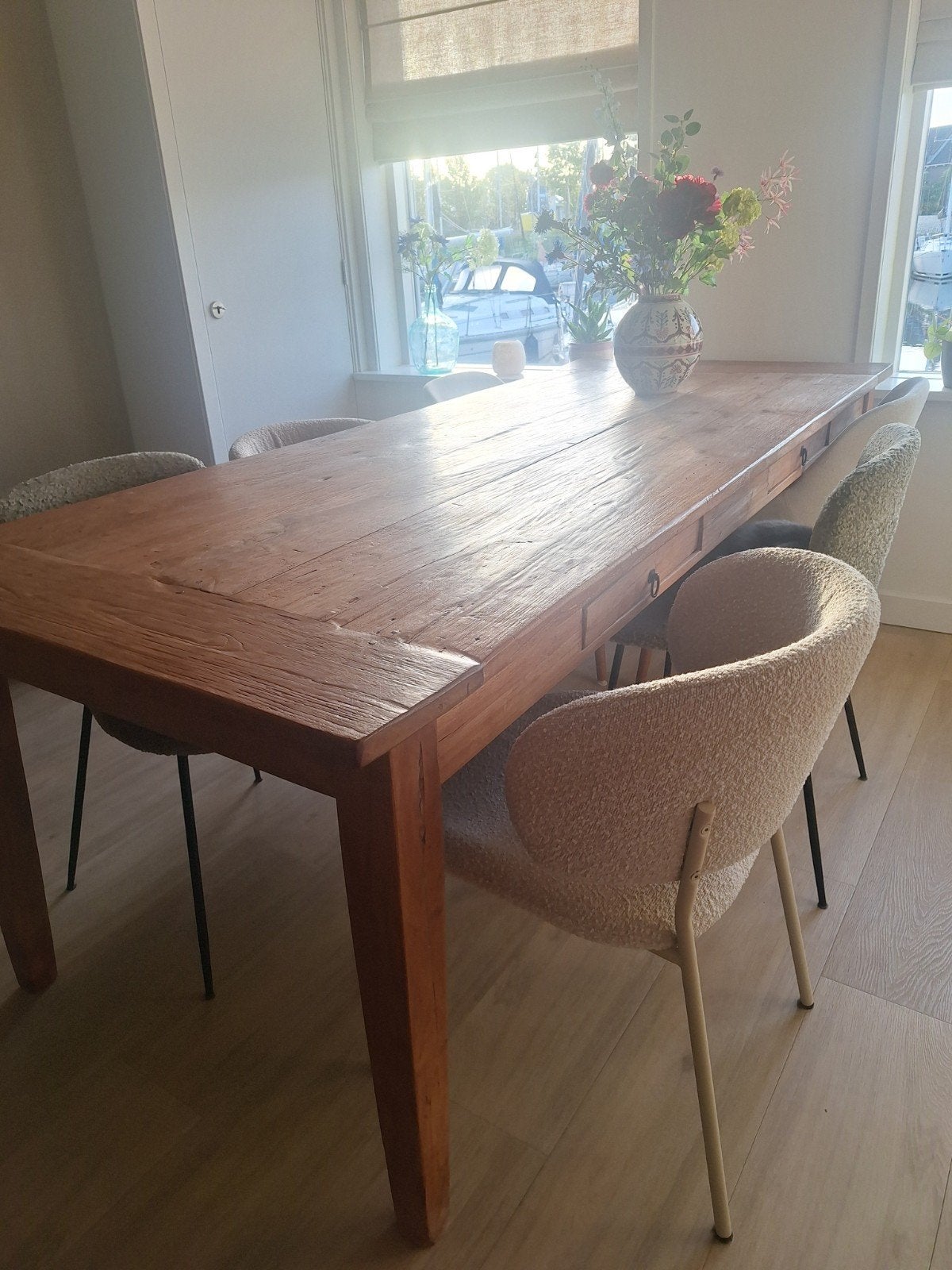 Teakhouten eettafel - 220x93 cm, Ophalen, Gebruikt, Teakhout, 200 cm of meer