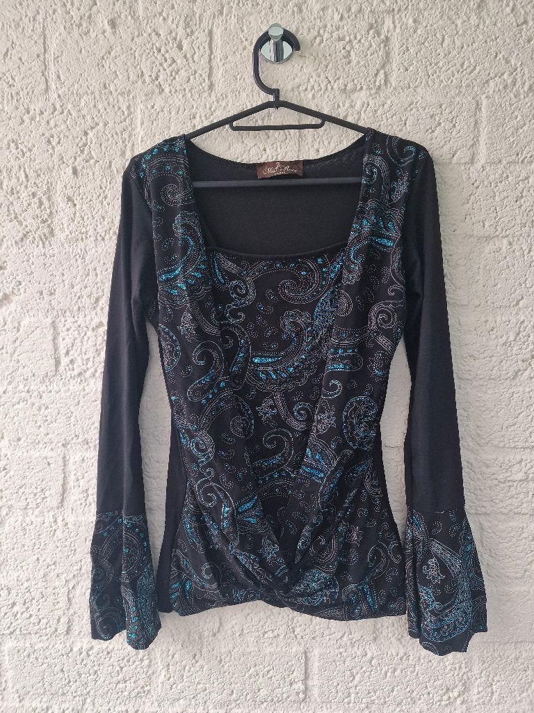 Miss Rose Paris top XS zwart blauw glitter waterval, Blauw, Ophalen of Verzenden, Zo goed als nieuw, Zonder mouw