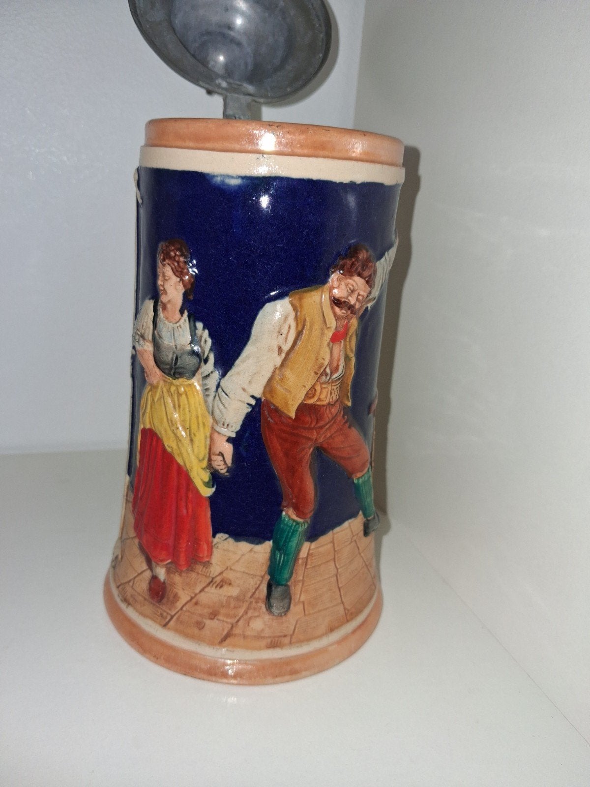 Vintage Duitse Bierpul met Tin Deksel - Edelweiss Decor, Verzenden