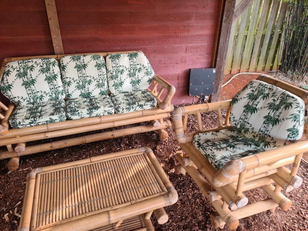 Bamboe loungeset met kussens, Ophalen, Tuinset, 5 zitplaatsen, Overige materialen
