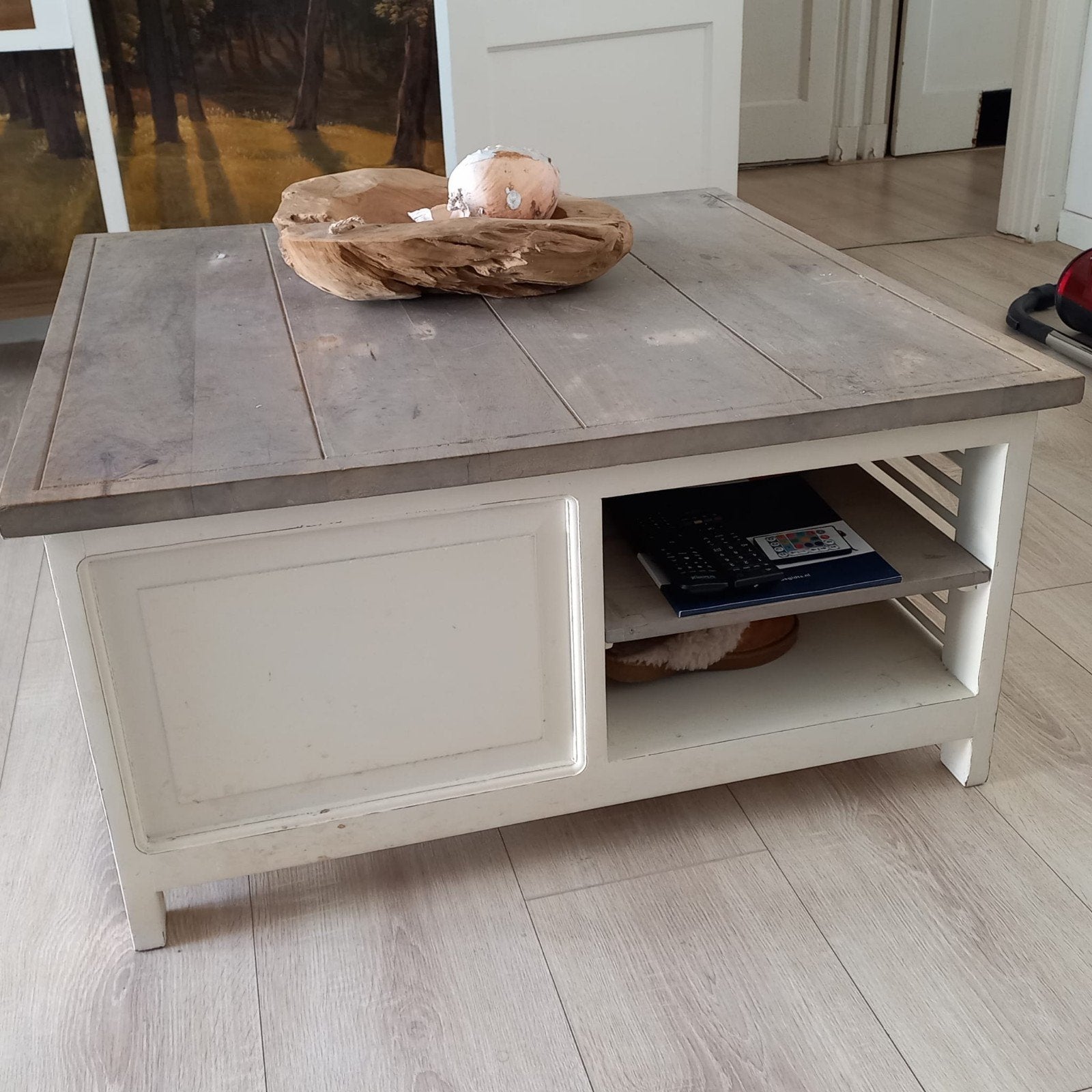 riviera maison Salontafel met lades en bergruimte, Ophalen, Gebruikt, 50 tot 100 cm, Vierkant