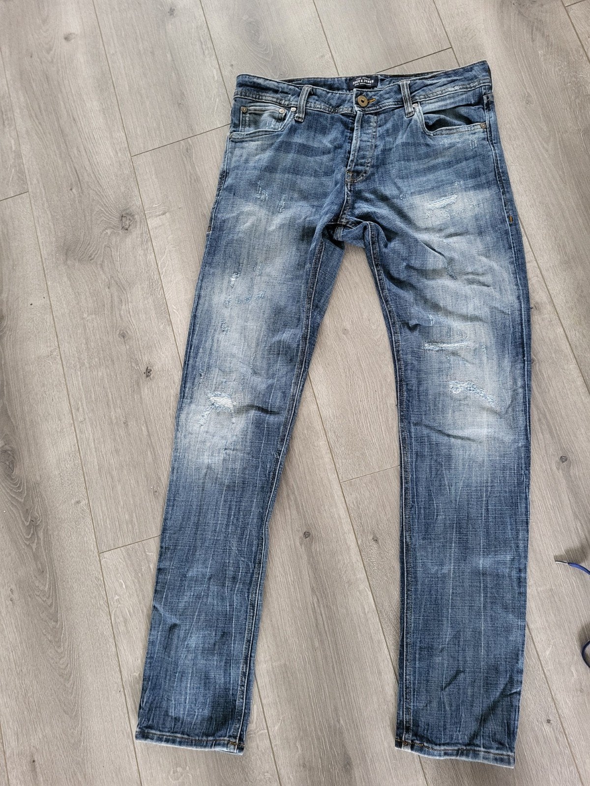 TE KOOP HEREN SPIJKERBROEK JACK EN JONES 32/34, Kleding | Heren, Ophalen of Verzenden, Zo goed als nieuw, Blauw, W33 - W34 (confectie 48/50)