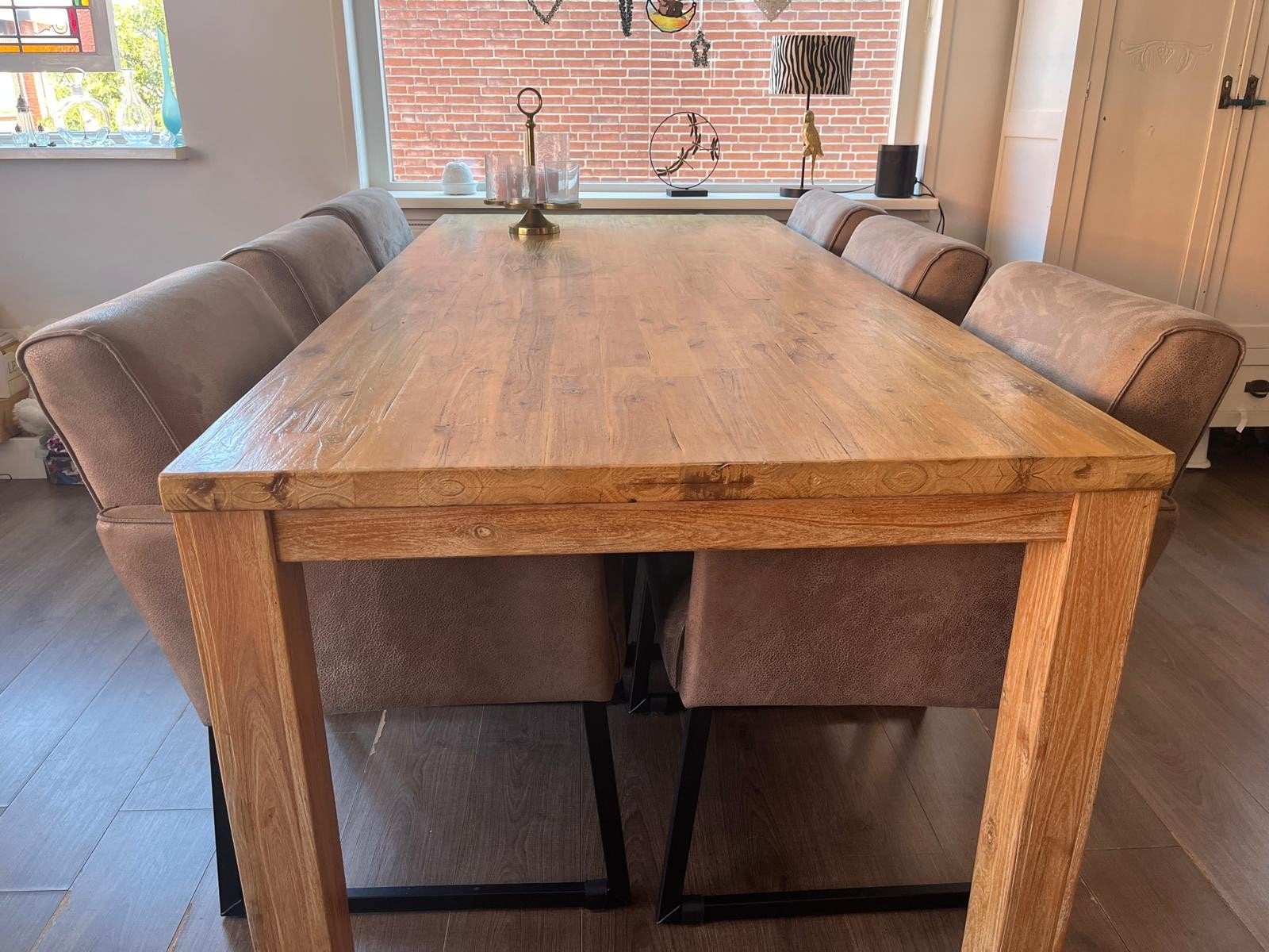 Set van 6 eetkamerstoelen met mooie eettafel van acaciahout, Huis en Inrichting, Complete eetkamers, Ophalen, Zo goed als nieuw