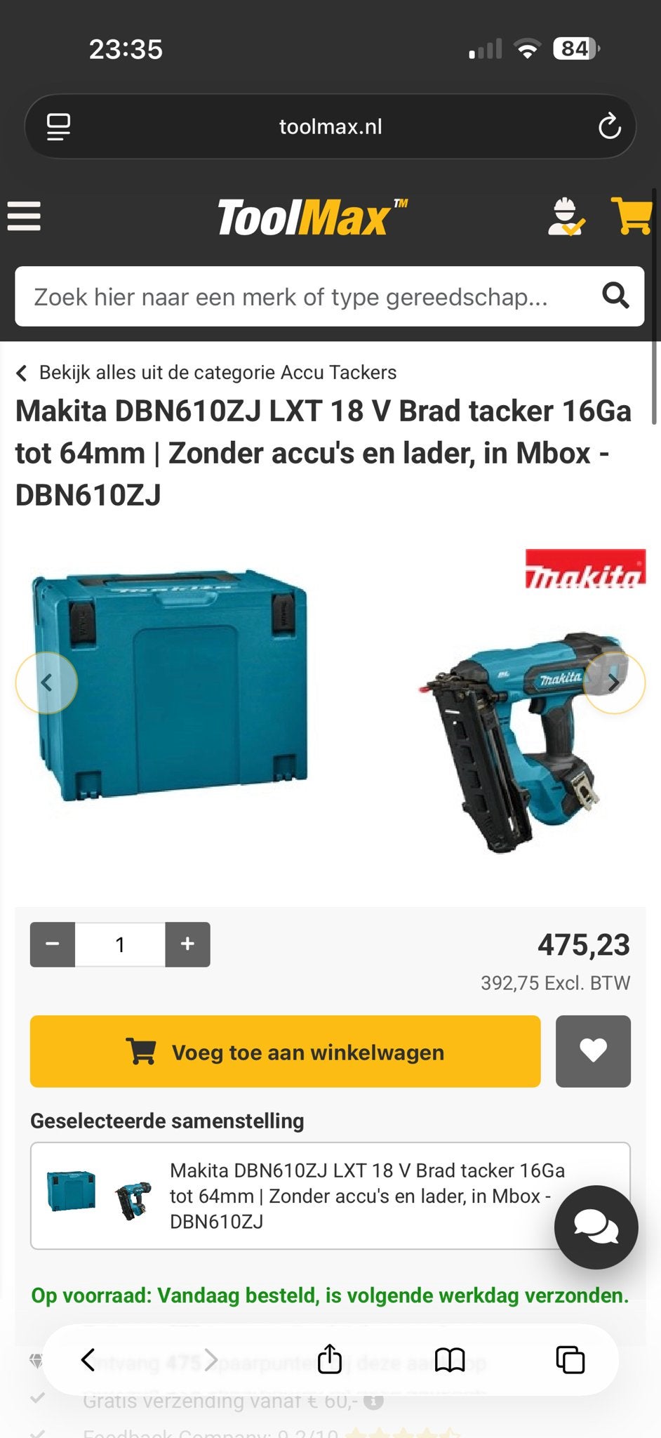 Makita DBN610ZJ LXT 18V Brad tacker 16Ga tot 64mm, Ophalen, Zo goed als nieuw