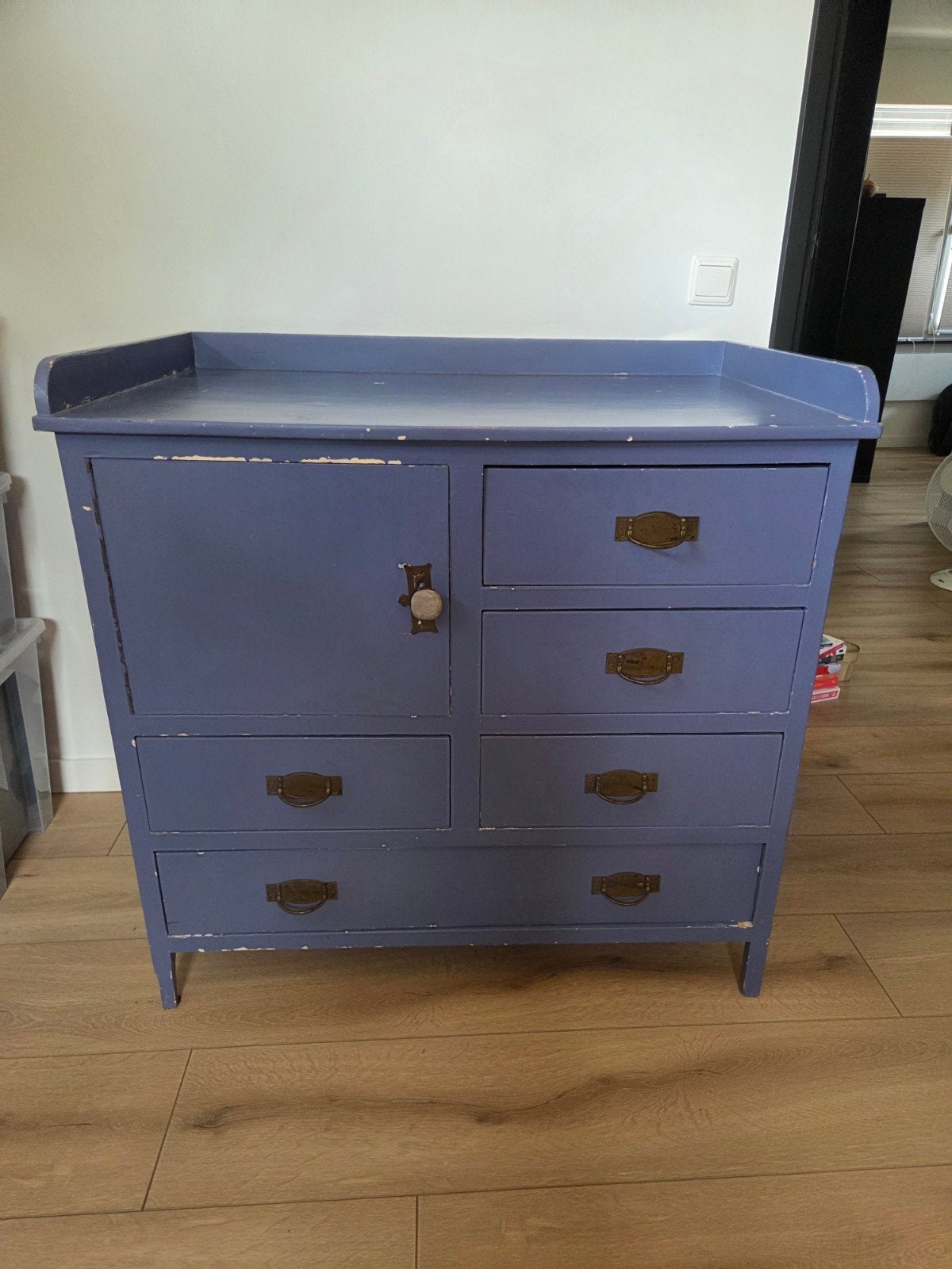 Vintage paarse commode met lade en kastje, Ophalen, Gebruikt, 50 tot 70 cm, 75 tot 100 cm