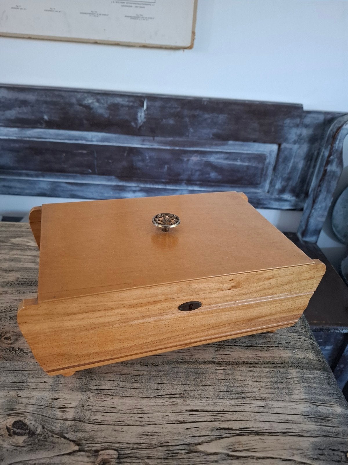 Antieke houten naaikist met vakken, Ophalen of Verzenden